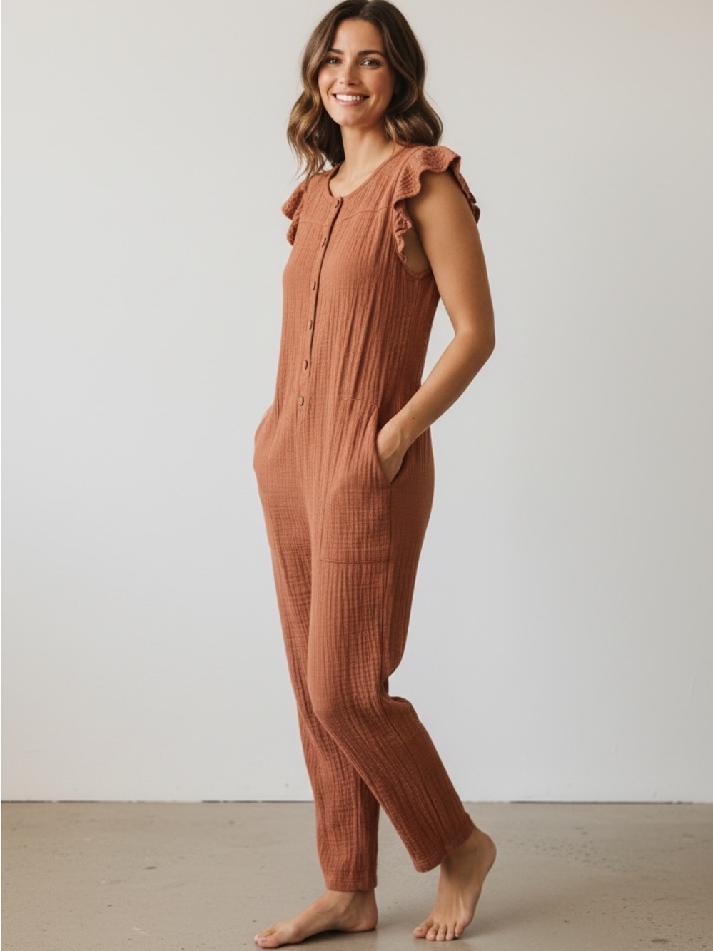 Wishlist | Gauze Button-Front Jumpsuit | Boho